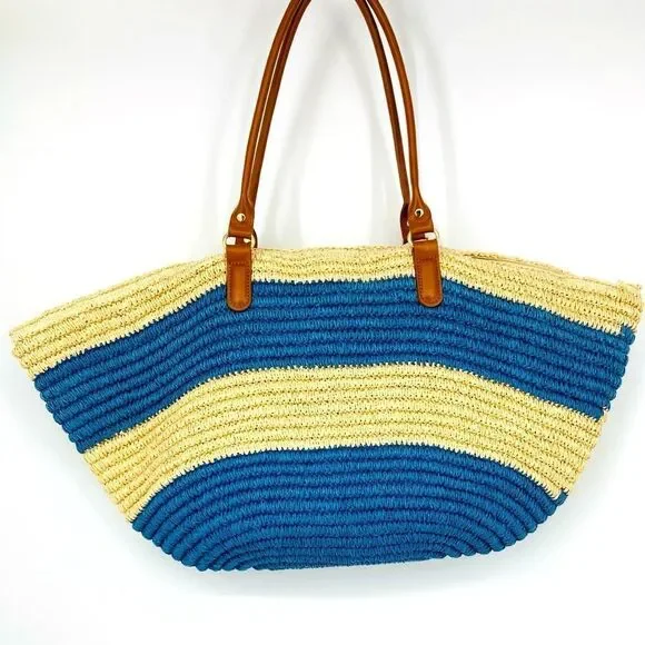 NWT Tommy Bahama Handwoven Crochet Striped Large Tote Bag - Picture 3 of 9